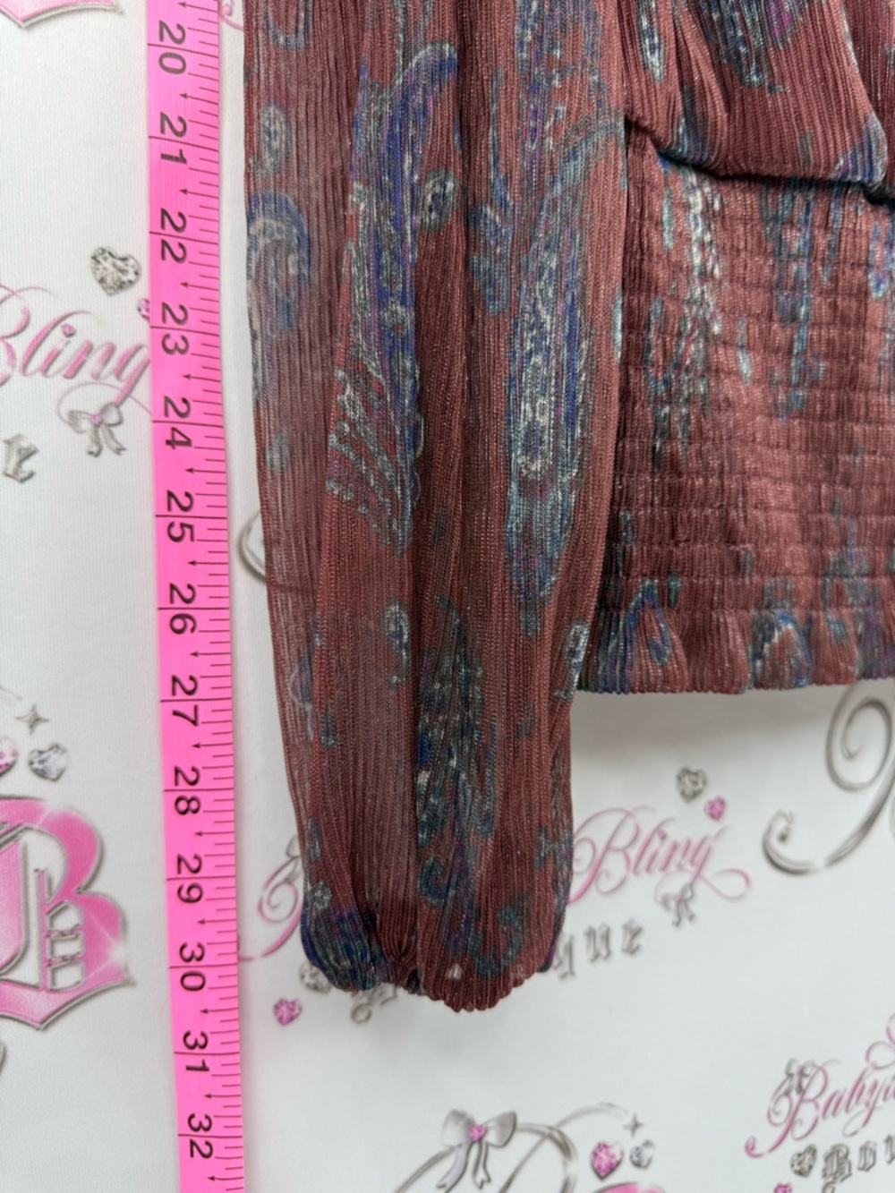 Joie blouse shiny style floral pleated Rust Paisley-Print Long-Sleeve Blouse - Picture 3 of 11